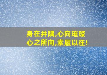 身在井隅,心向璀璨 心之所向,素履以往!